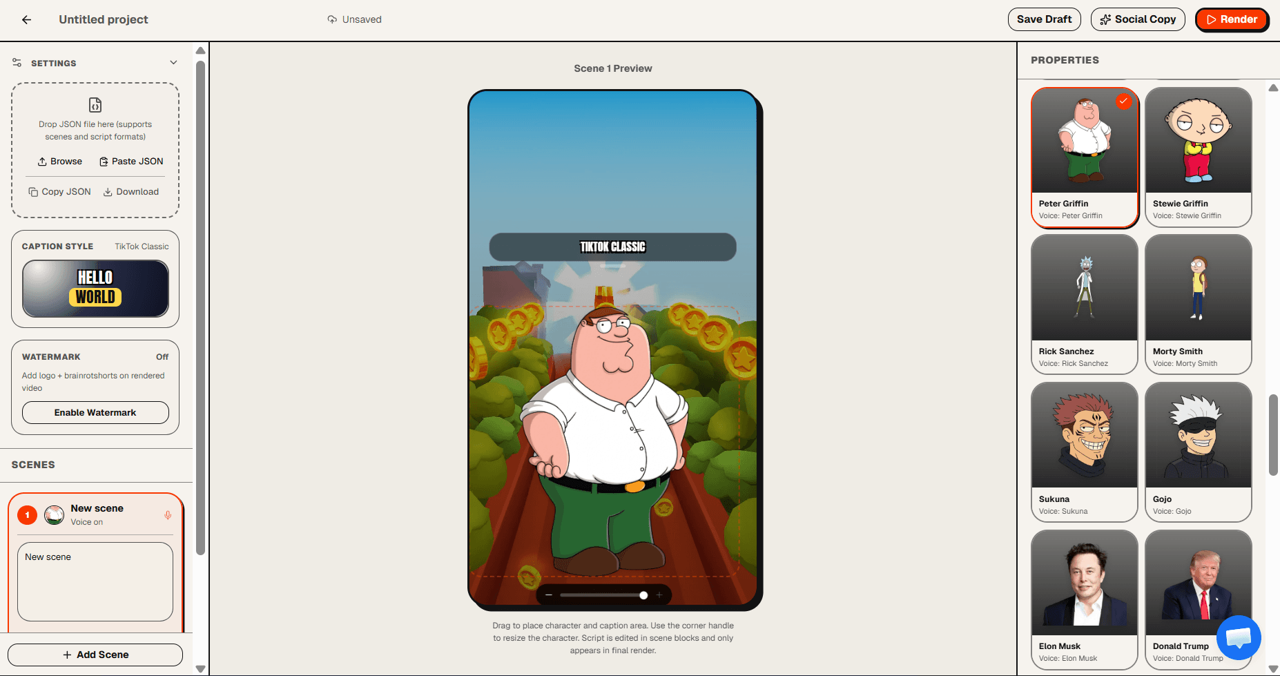 Brainrot Shorts editor interface