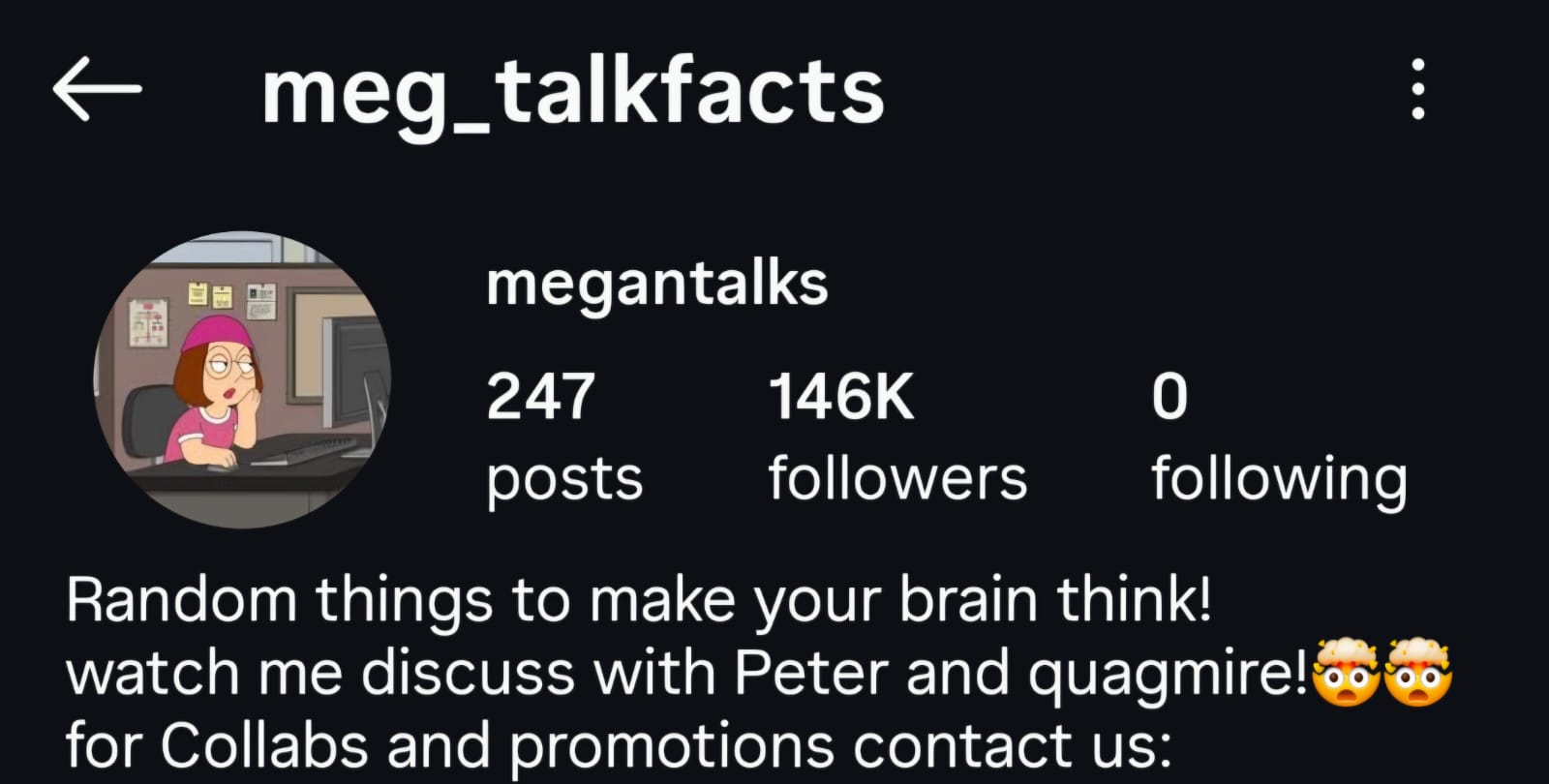 Meg Talks Facts Instagram profile